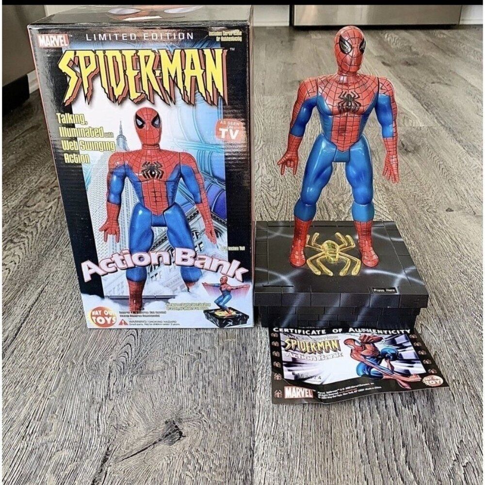 Marvel Spider-Man Action Bank Limited Edition Seen on TV 11 1/2" Tall 2002 COA